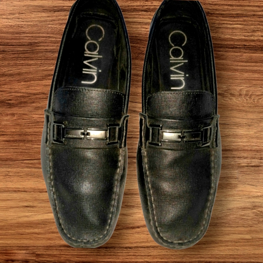 Calvin Klein Mens Magnus Penny Loafer Black Leather Sz 10.5 Look Great!